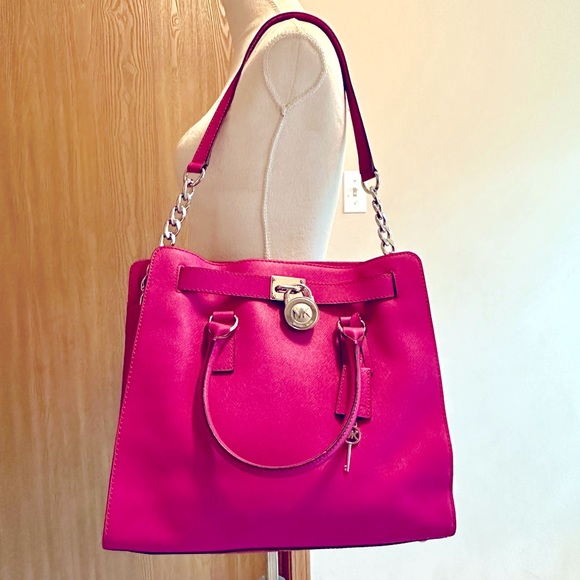 Michael Kors Hamilton Large Saffiano Leather Raspberry Tote, EUC - Picture 9 of 12